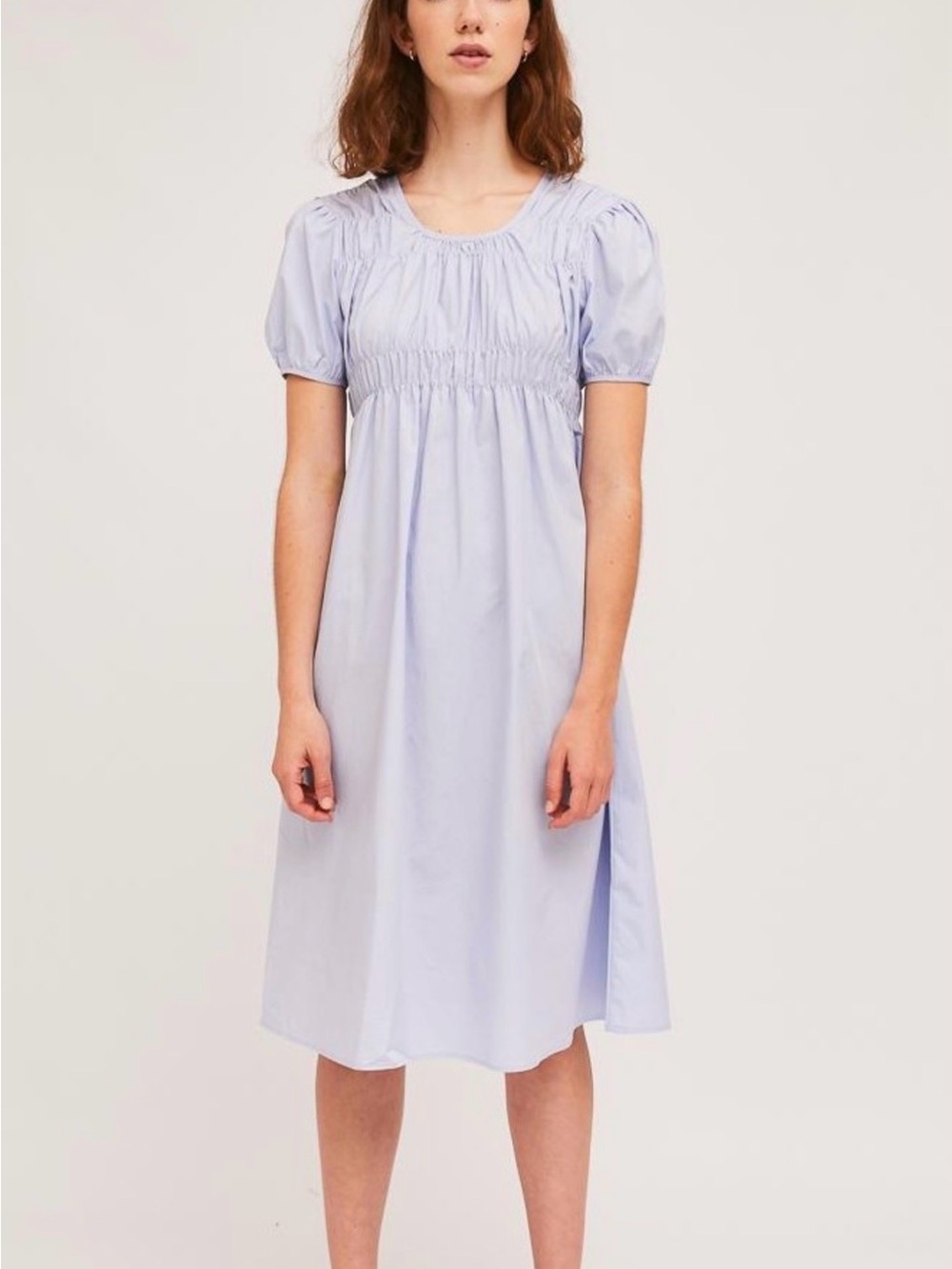 NWT Compania Fantastica Light Blue Smocked Puff Sleeve Dress